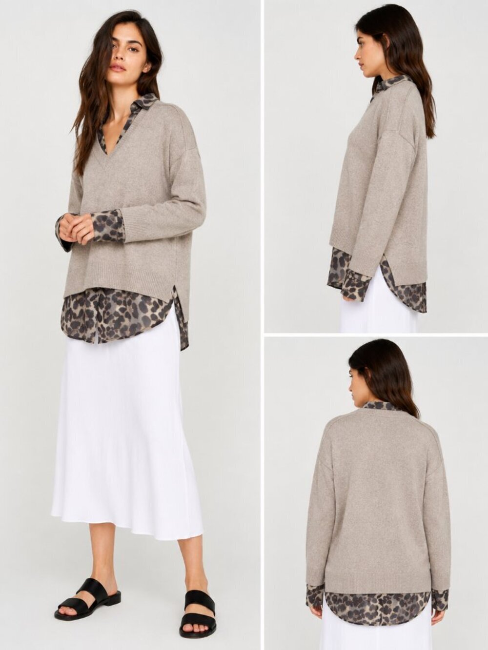 Brochu Walker The Looker Layered VNeck Pullover Light Chia Leopard Print size XS